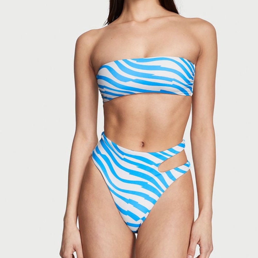VS BLUE ZEBRA CUTOUT BANDEAU BIKINI SET XXL NWT